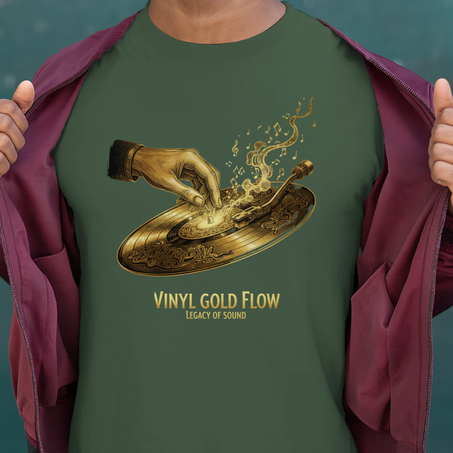 🌟 Vinyl Gold Flow T-Shirt – Vintage DJ Turntable Graphic