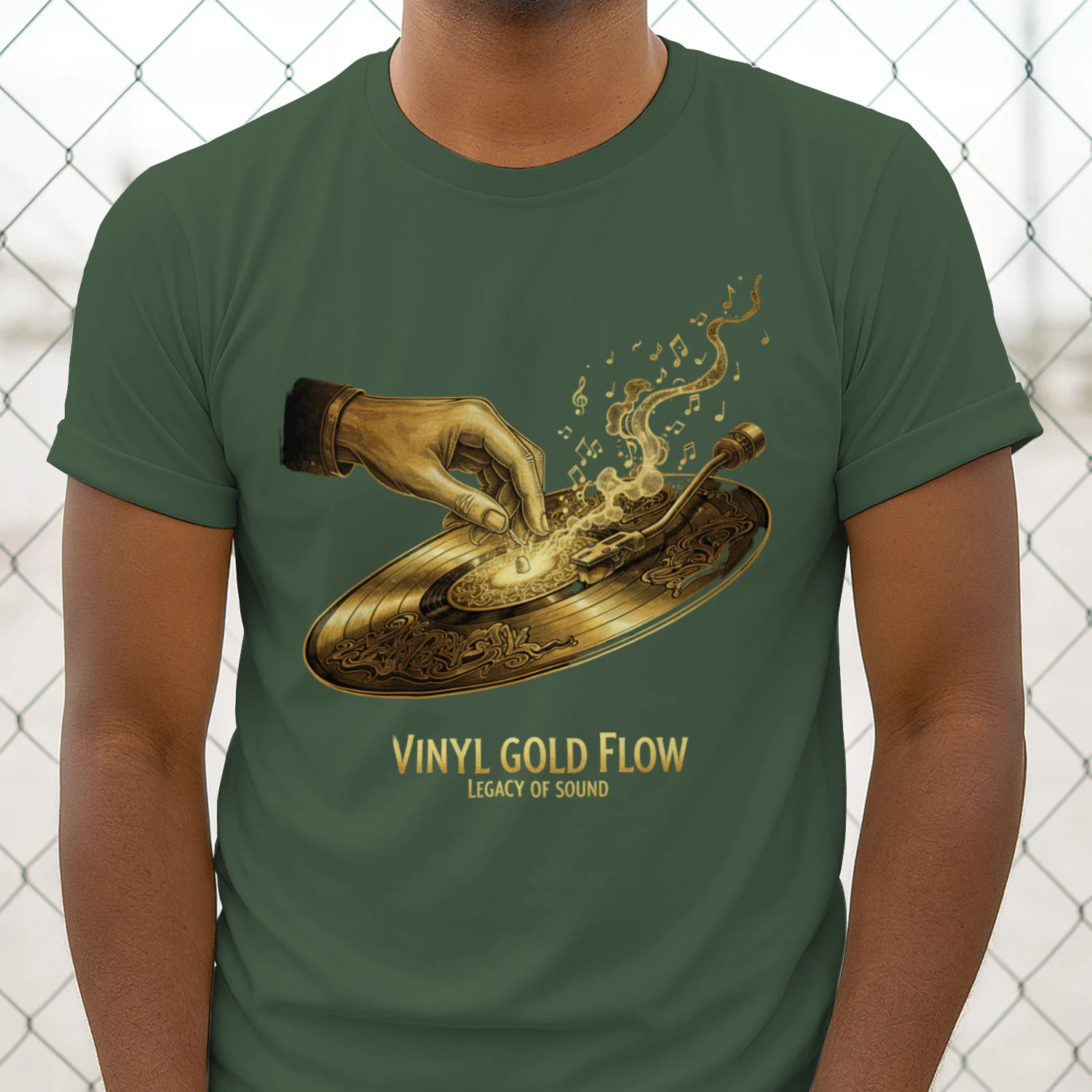 🌟 Vinyl Gold Flow T-Shirt – Vintage DJ Turntable Graphic