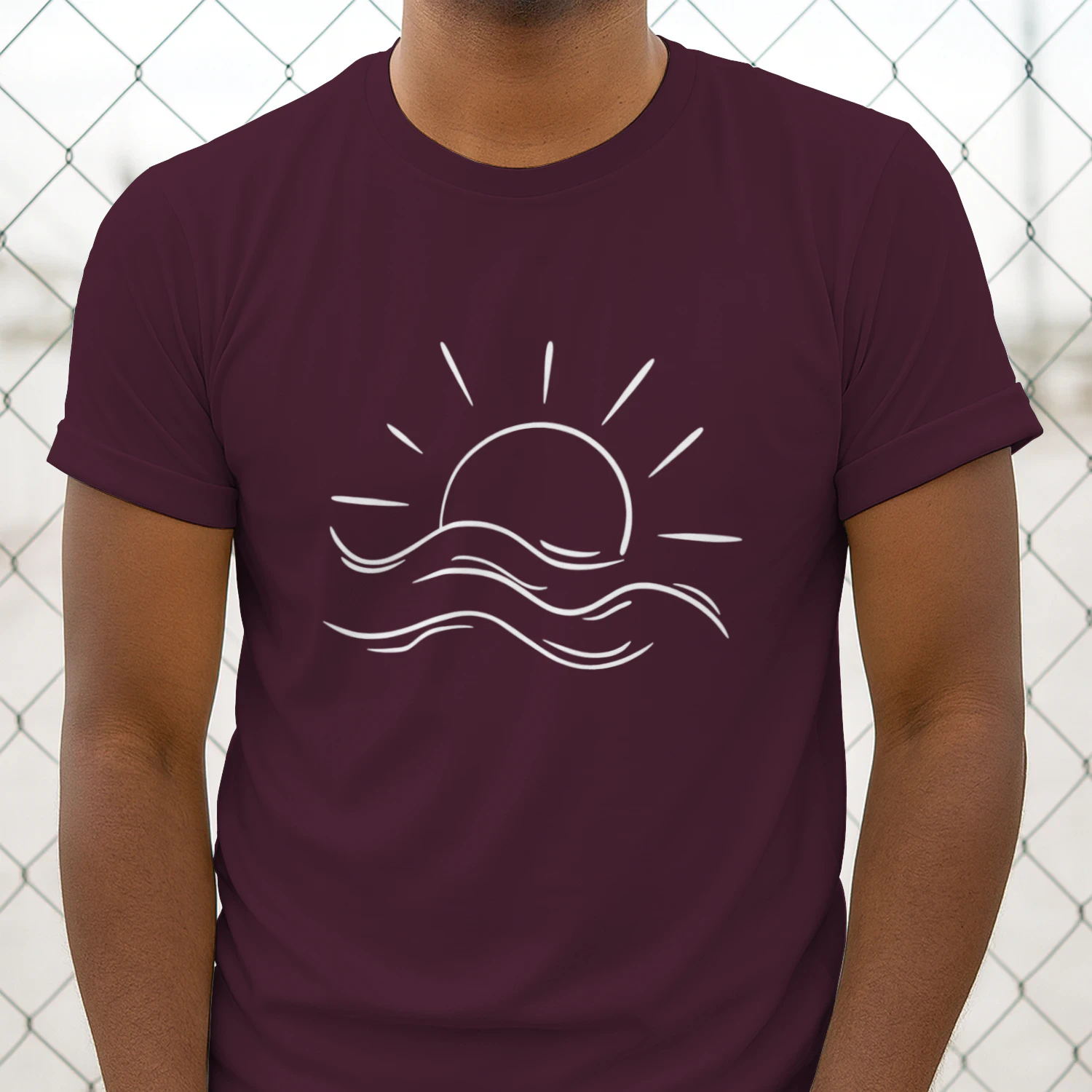 🌟 Boho Sun & Waves T-Shirt – Minimalist Summer Beach Tee