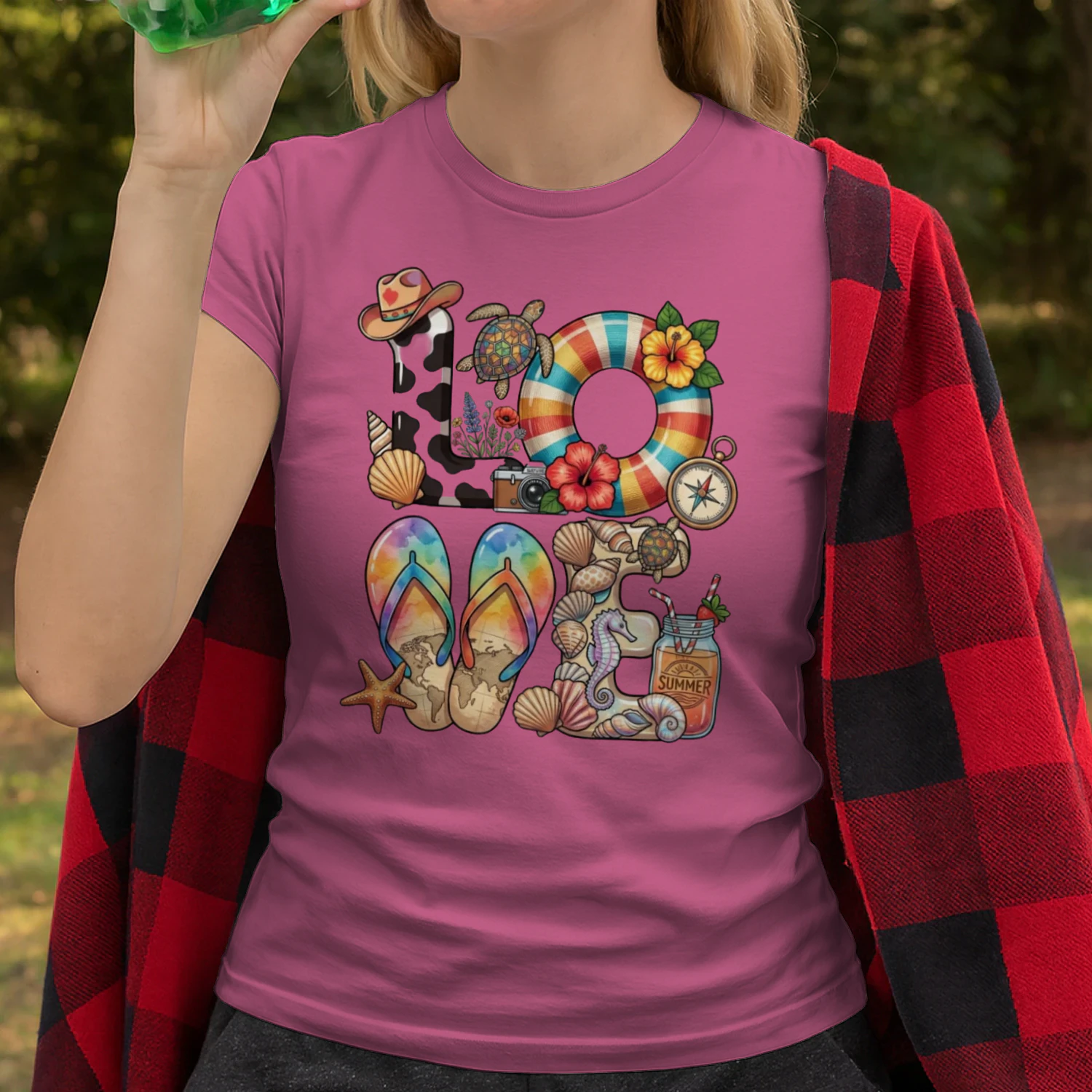 🌟 Tropical "LOVE" Beach T-Shirt – Summer Vacation Graphic Tee