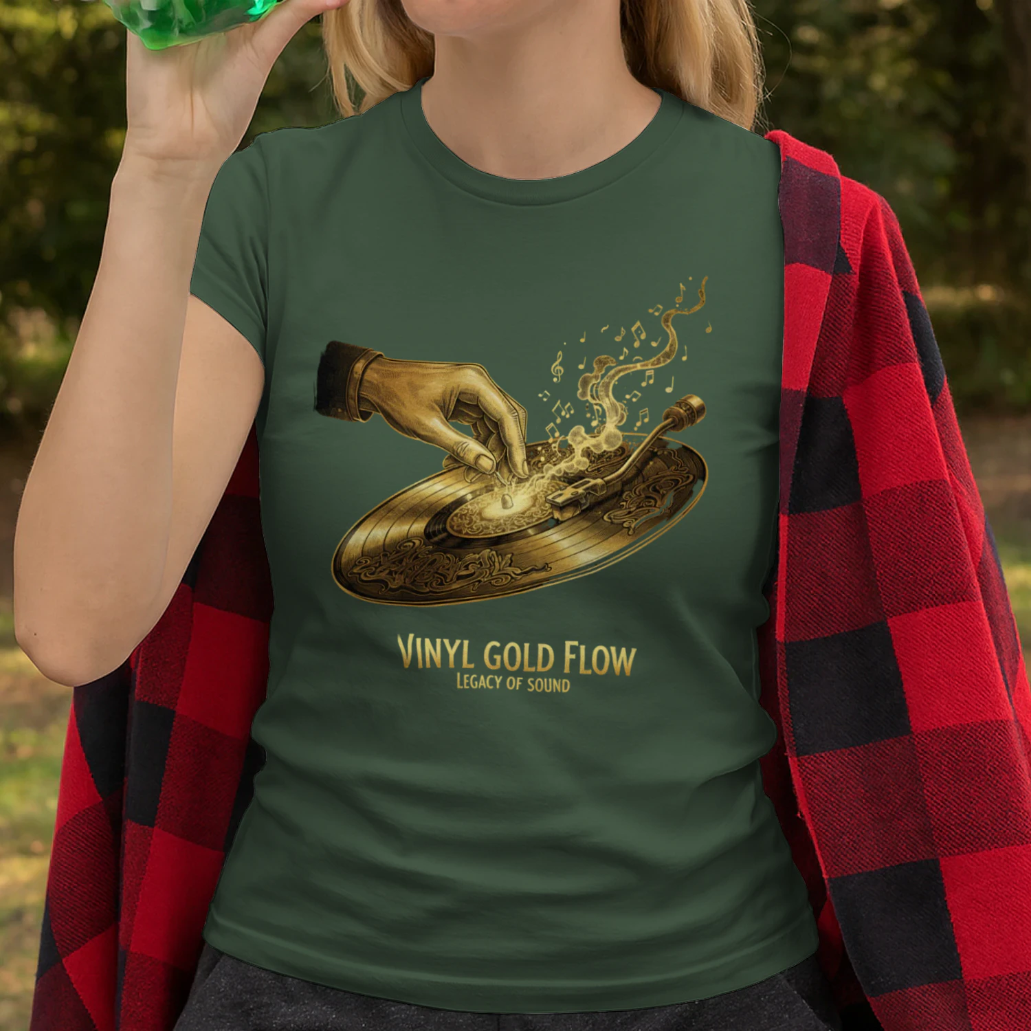 🌟 Vinyl Gold Flow T-Shirt – Vintage DJ Turntable Graphic