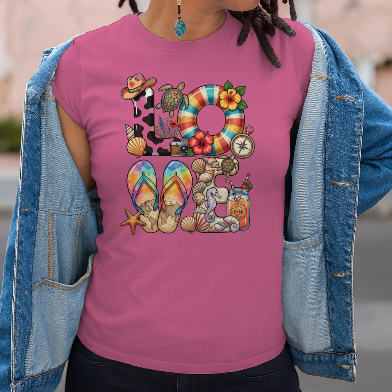 🌟 Tropical "LOVE" Beach T-Shirt – Summer Vacation Graphic Tee