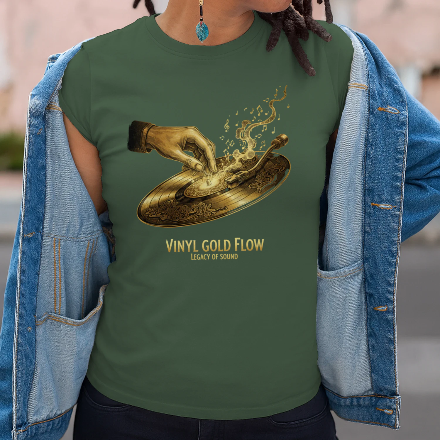 🌟 Vinyl Gold Flow T-Shirt – Vintage DJ Turntable Graphic