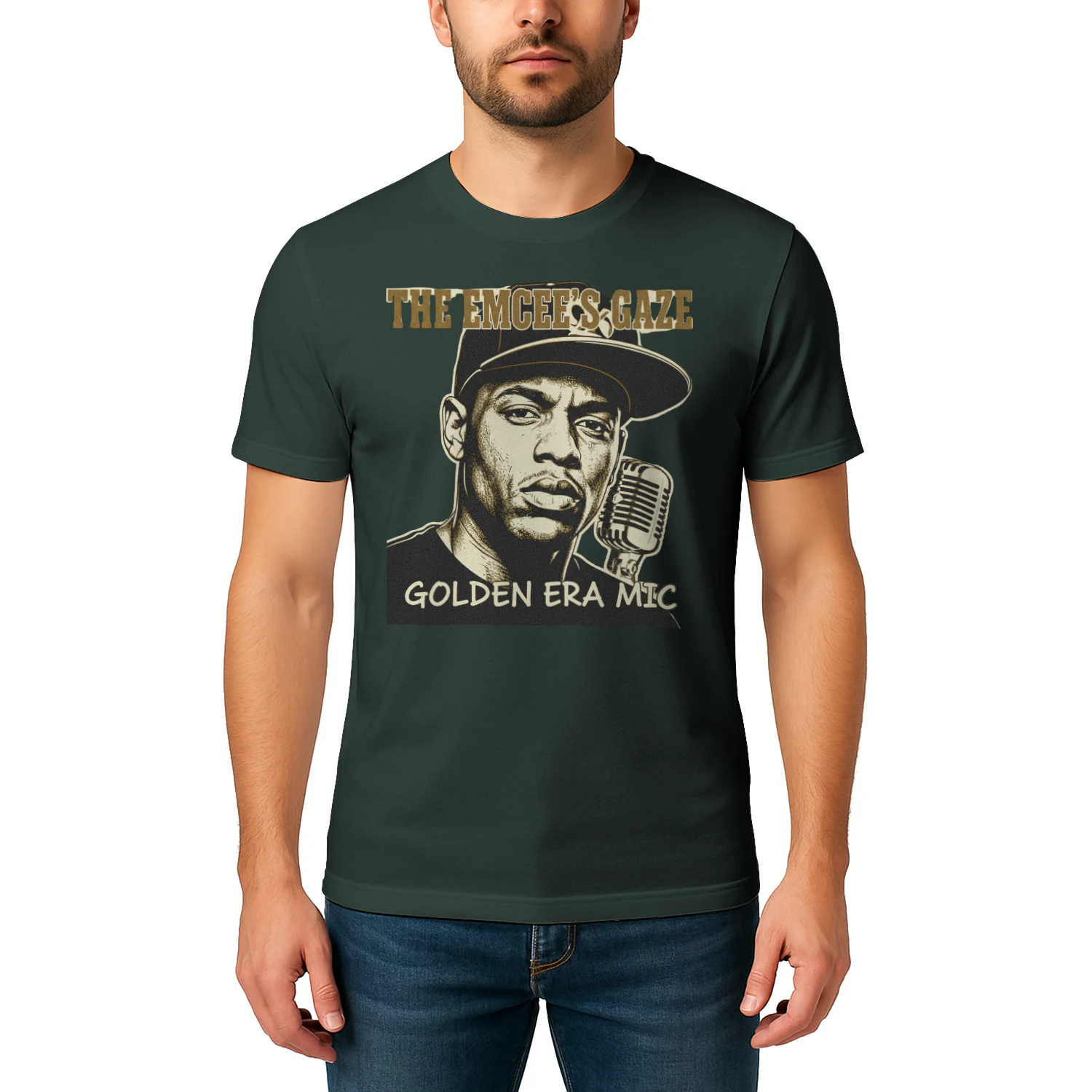 🌟 The Emcee's Gaze T-Shirt – Golden Era Mic Hip-Hop Tee