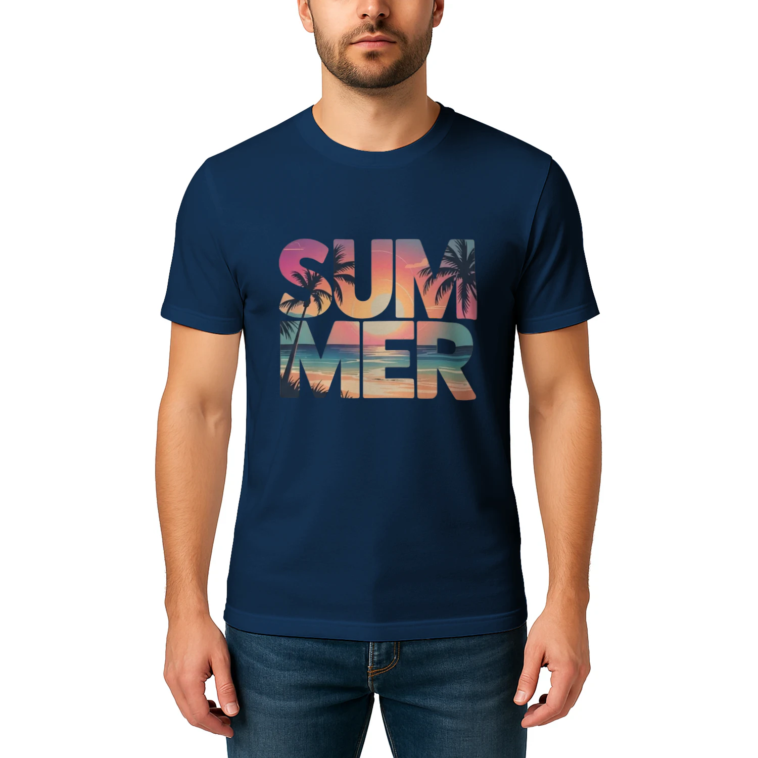 "SUMMER" Graphic Design – Sunset Landscape Typography and Palm Trees, Retro Summer Pattern SVG/PNG for T-Shirts and Sweatshirts