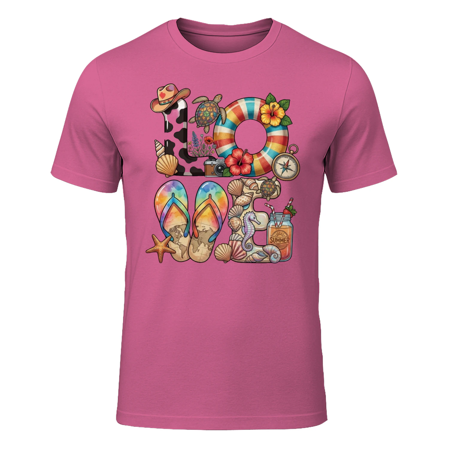 🌟 Tropical "LOVE" Beach T-Shirt – Summer Vacation Graphic Tee