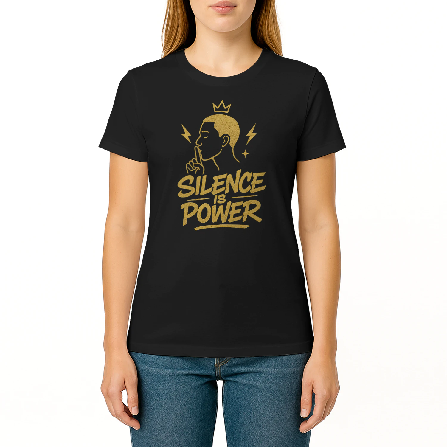 🌟 Silence Is Power T-Shirt – Gold Minimalist Urban Graphic