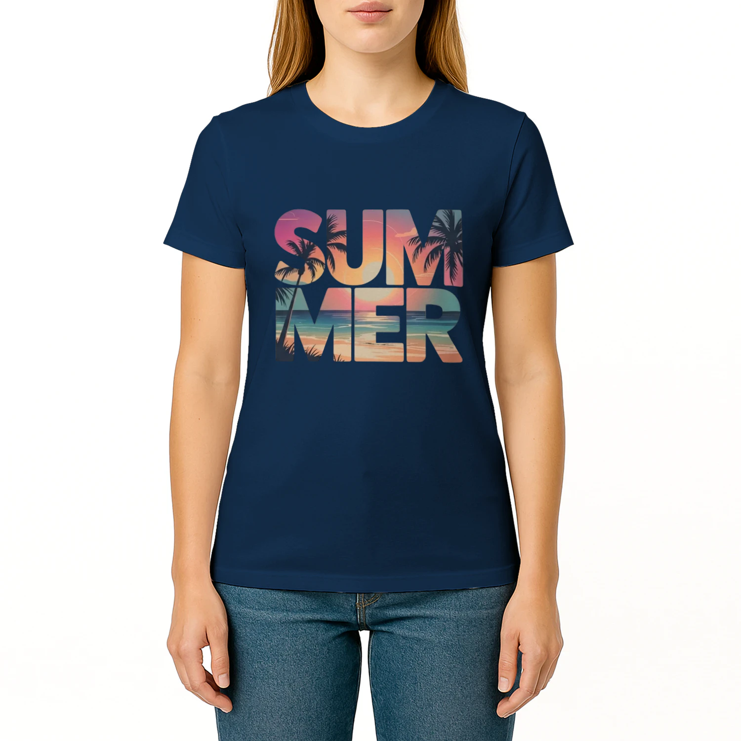 "SUMMER" Graphic Design – Sunset Landscape Typography and Palm Trees, Retro Summer Pattern SVG/PNG for T-Shirts and Sweatshirts