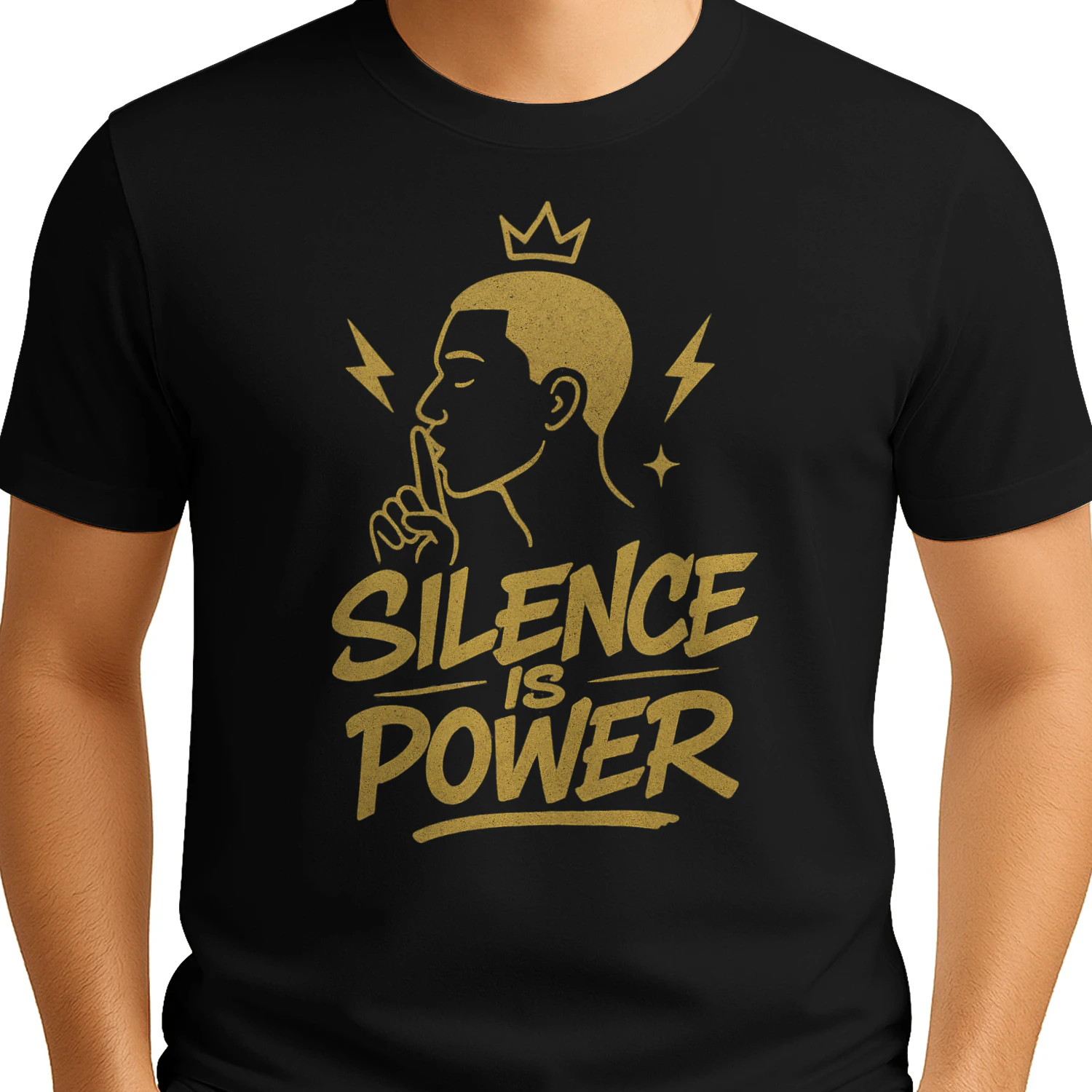 🌟 Silence Is Power T-Shirt – Gold Minimalist Urban Graphic