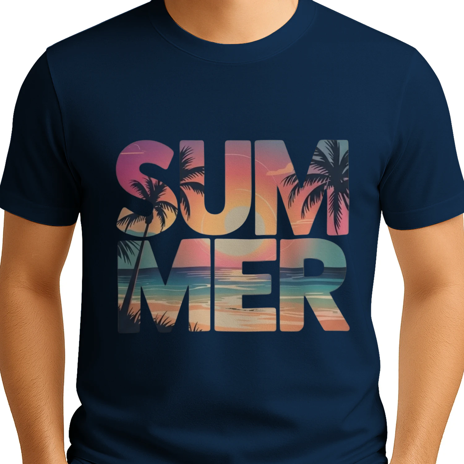 "SUMMER" Graphic Design – Sunset Landscape Typography and Palm Trees, Retro Summer Pattern SVG/PNG for T-Shirts and Sweatshirts