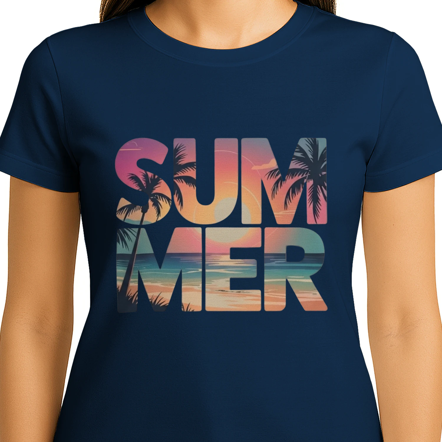 "SUMMER" Graphic Design – Sunset Landscape Typography and Palm Trees, Retro Summer Pattern SVG/PNG for T-Shirts and Sweatshirts