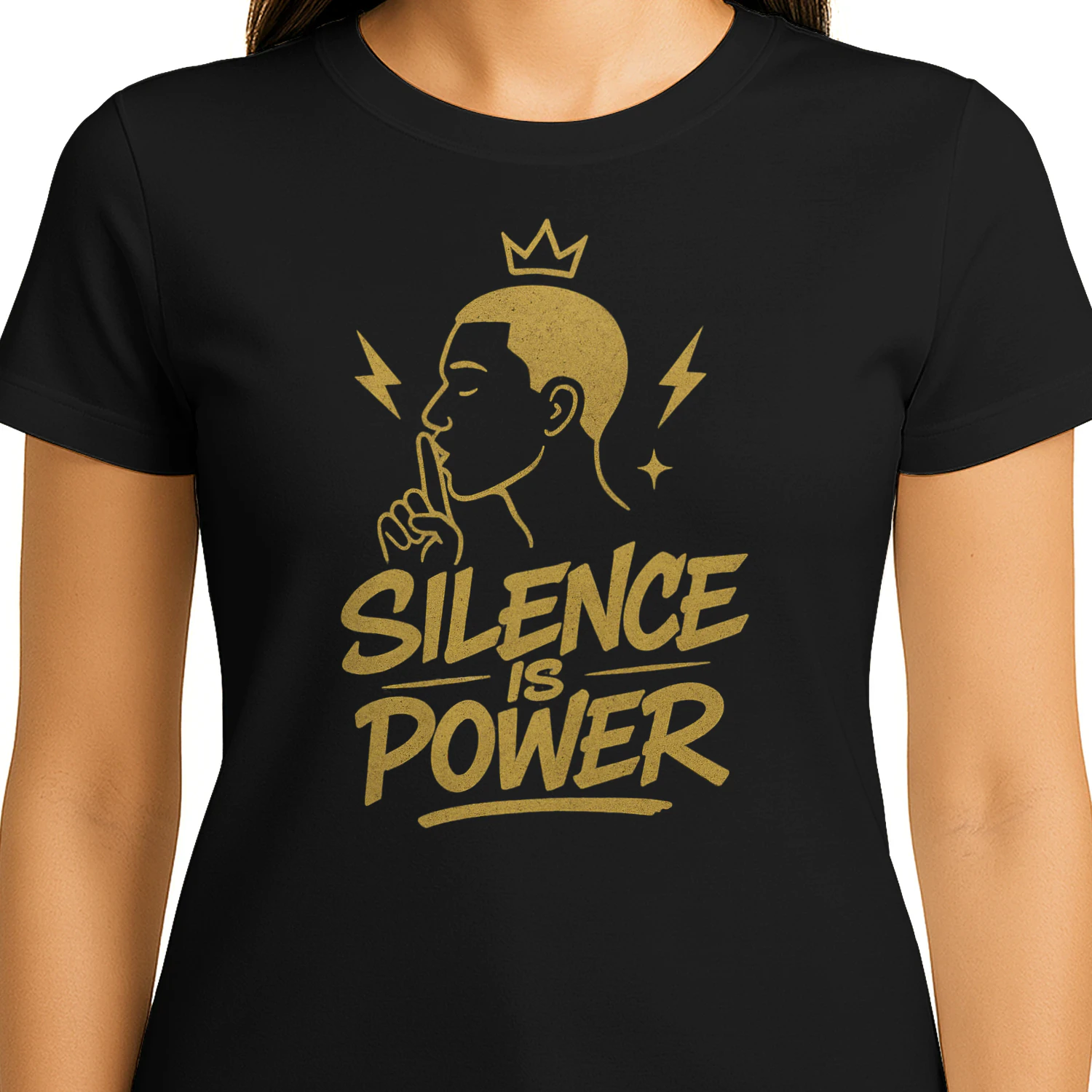 🌟 Silence Is Power T-Shirt – Gold Minimalist Urban Graphic