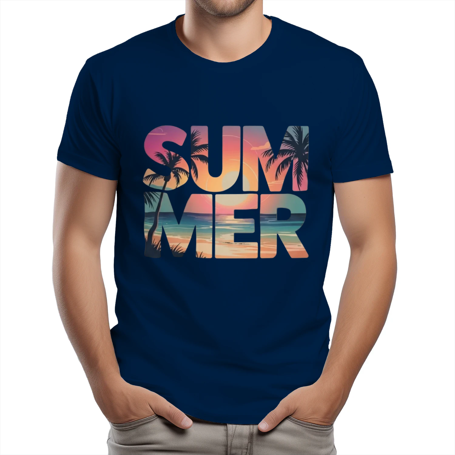 "SUMMER" Graphic Design – Sunset Landscape Typography and Palm Trees, Retro Summer Pattern SVG/PNG for T-Shirts and Sweatshirts