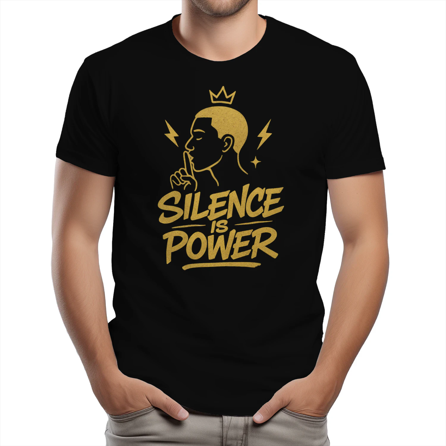 🌟 Silence Is Power T-Shirt – Gold Minimalist Urban Graphic