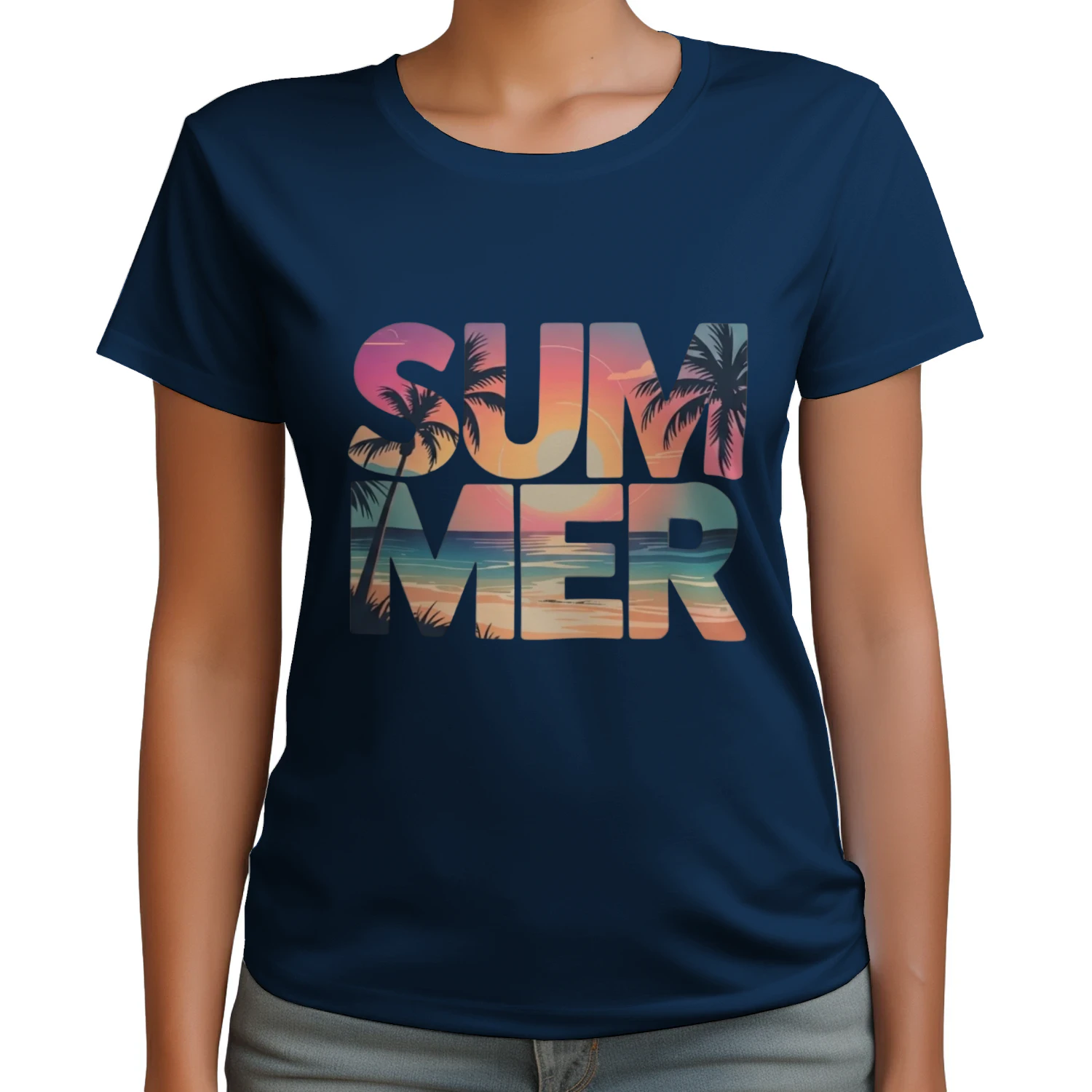 "SUMMER" Graphic Design – Sunset Landscape Typography and Palm Trees, Retro Summer Pattern SVG/PNG for T-Shirts and Sweatshirts
