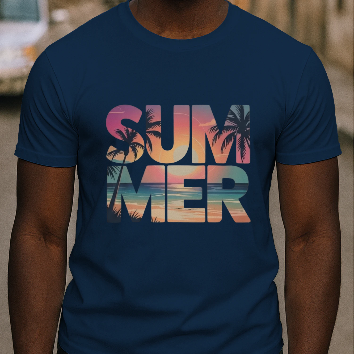 "SUMMER" Graphic Design – Sunset Landscape Typography and Palm Trees, Retro Summer Pattern SVG/PNG for T-Shirts and Sweatshirts