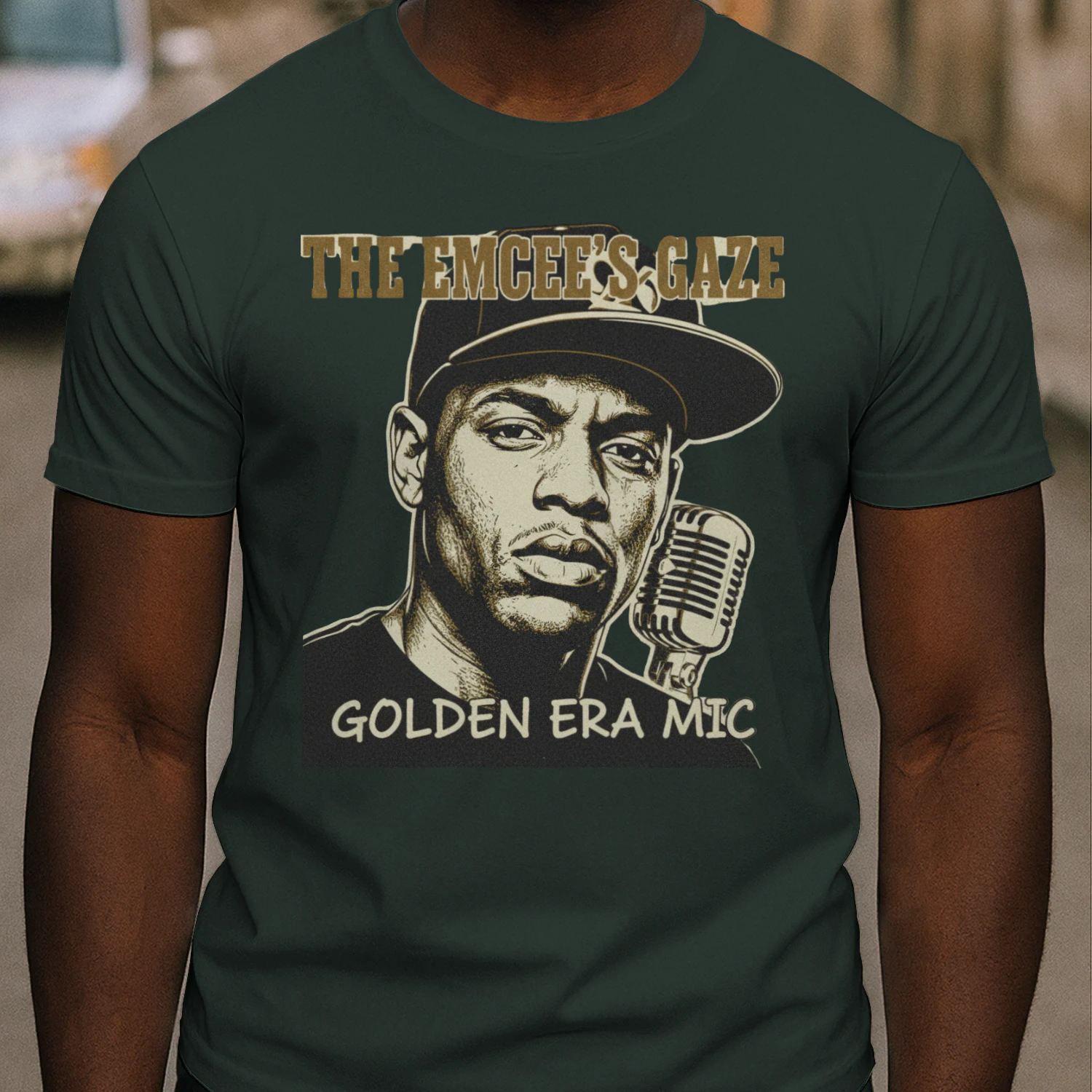 🌟 The Emcee's Gaze T-Shirt – Golden Era Mic Hip-Hop Tee