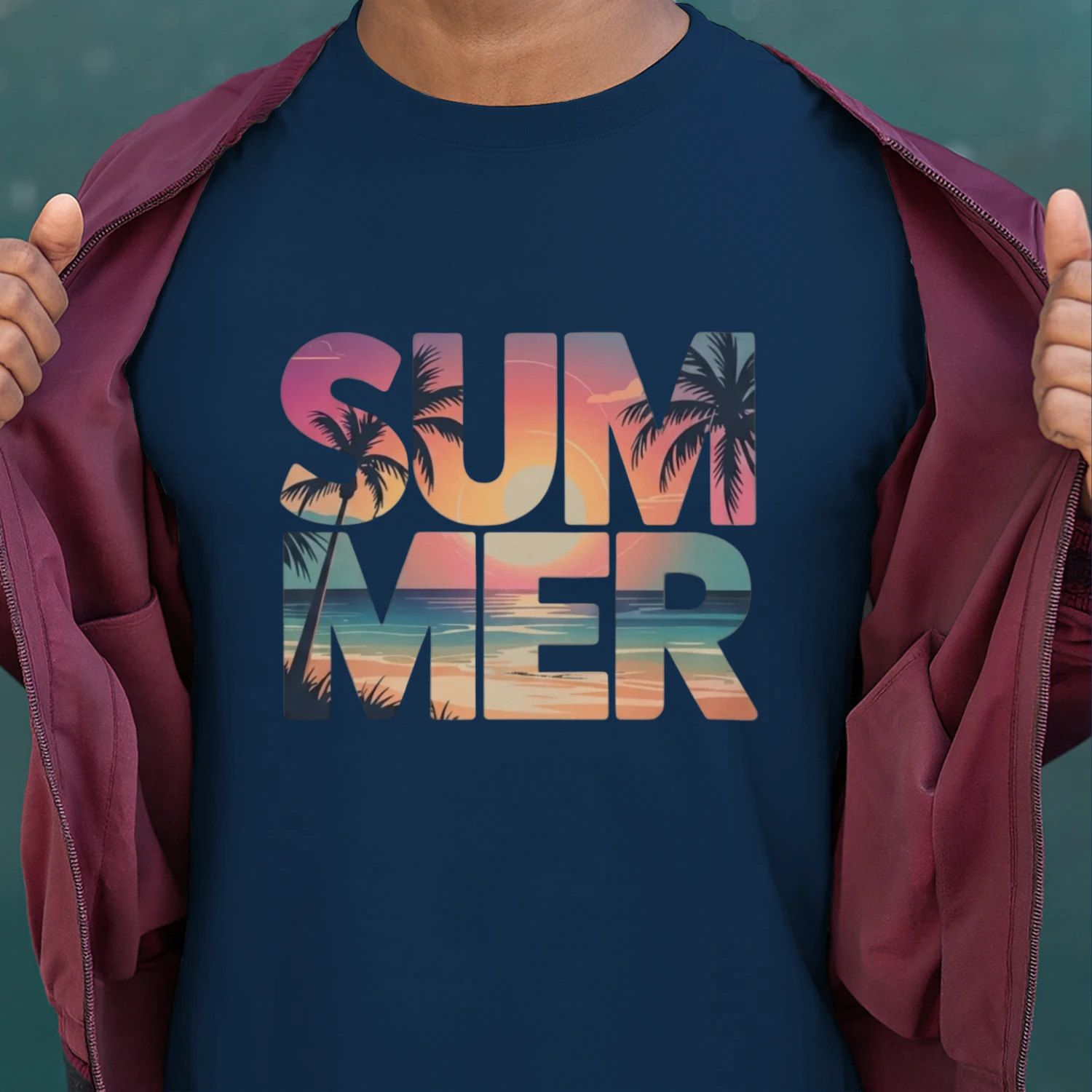 "SUMMER" Graphic Design – Sunset Landscape Typography and Palm Trees, Retro Summer Pattern SVG/PNG for T-Shirts and Sweatshirts