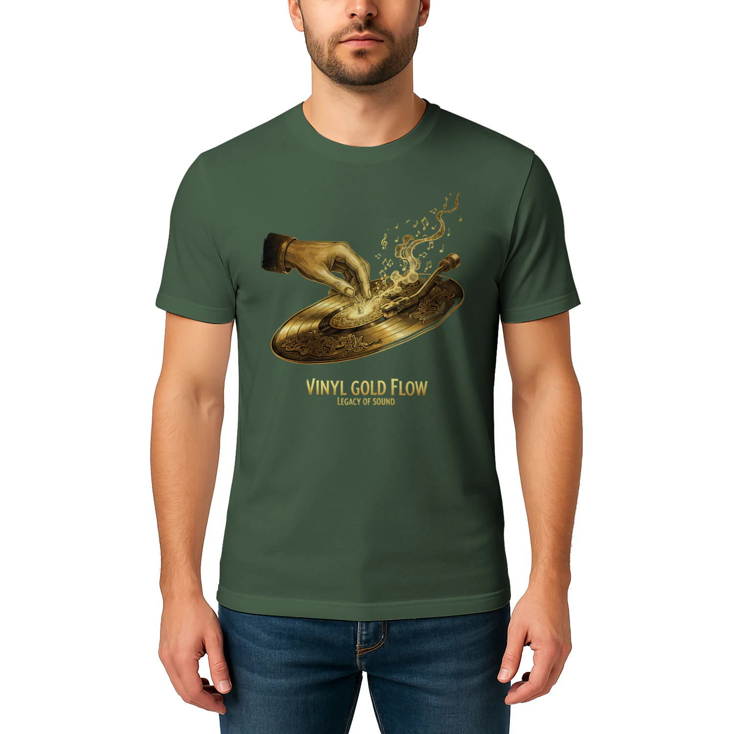 🌟 Vinyl Gold Flow T-Shirt – Vintage DJ Turntable Graphic