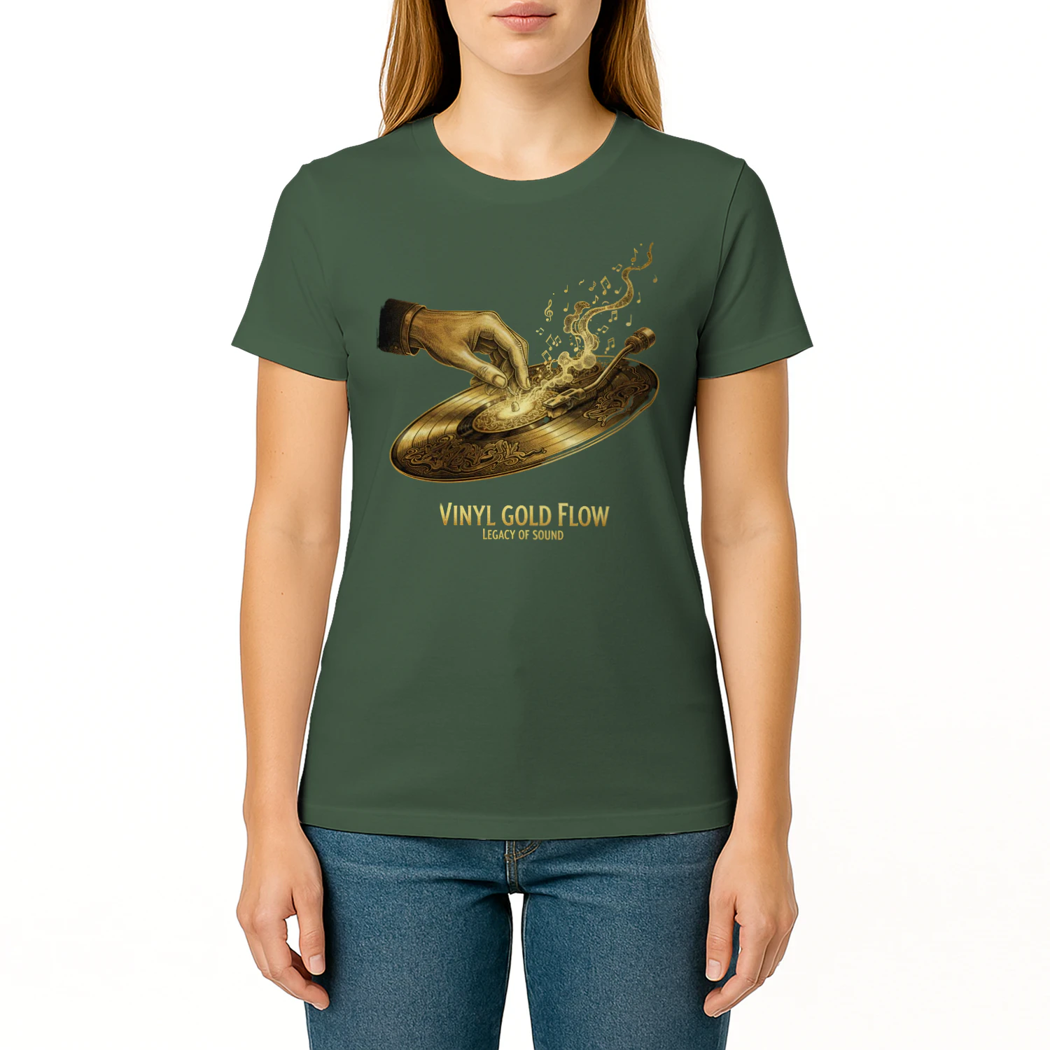 🌟 Vinyl Gold Flow T-Shirt – Vintage DJ Turntable Graphic