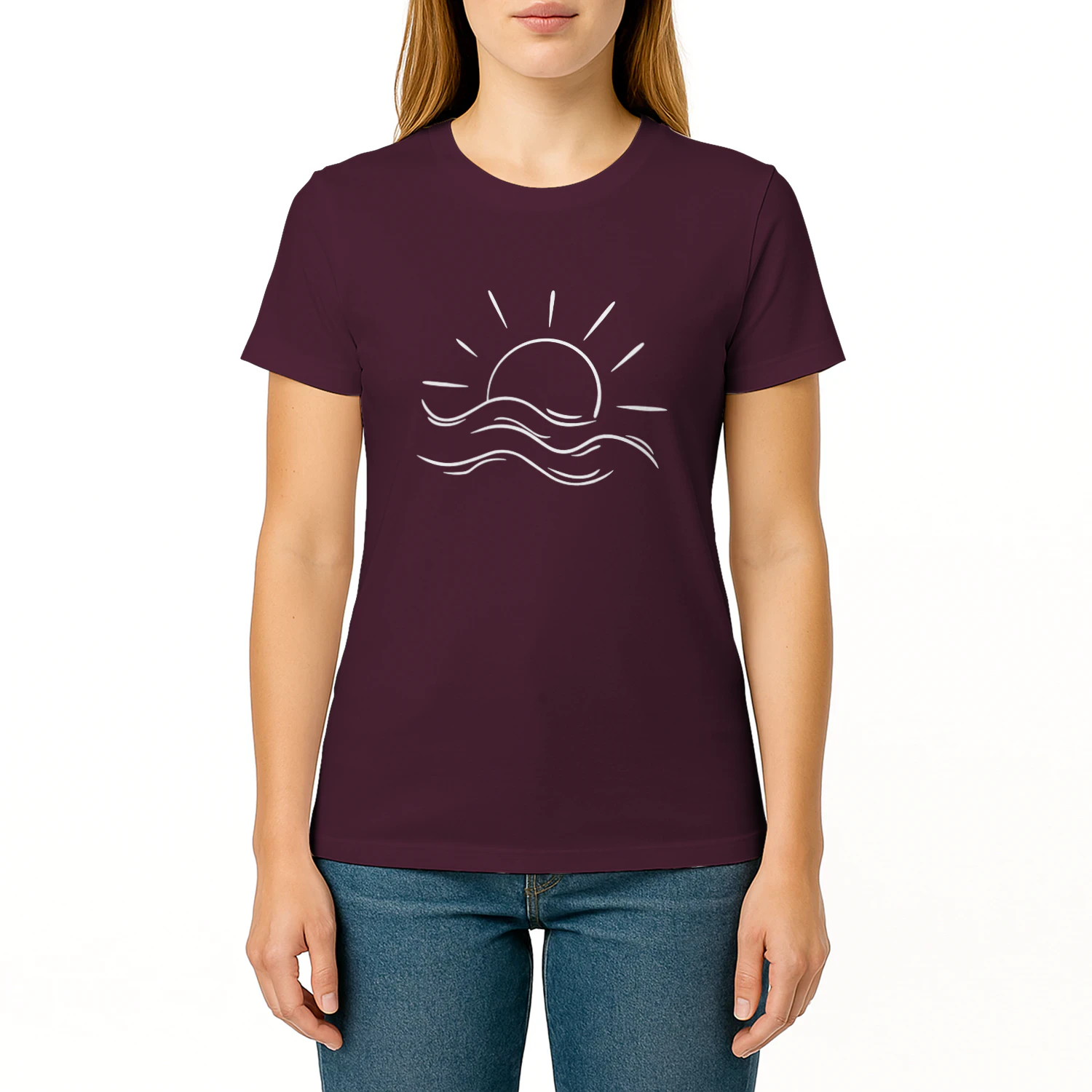🌟 Boho Sun & Waves T-Shirt – Minimalist Summer Beach Tee