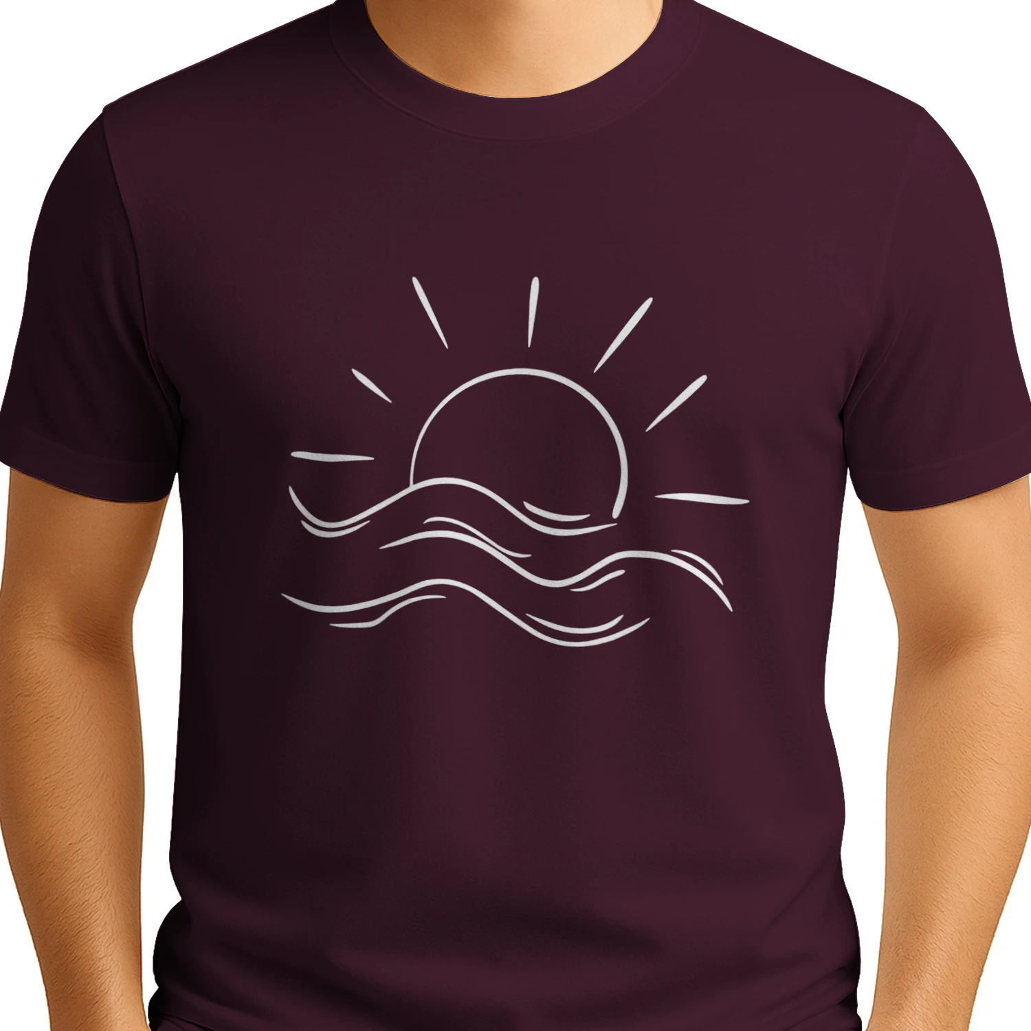 🌟 Boho Sun & Waves T-Shirt – Minimalist Summer Beach Tee
