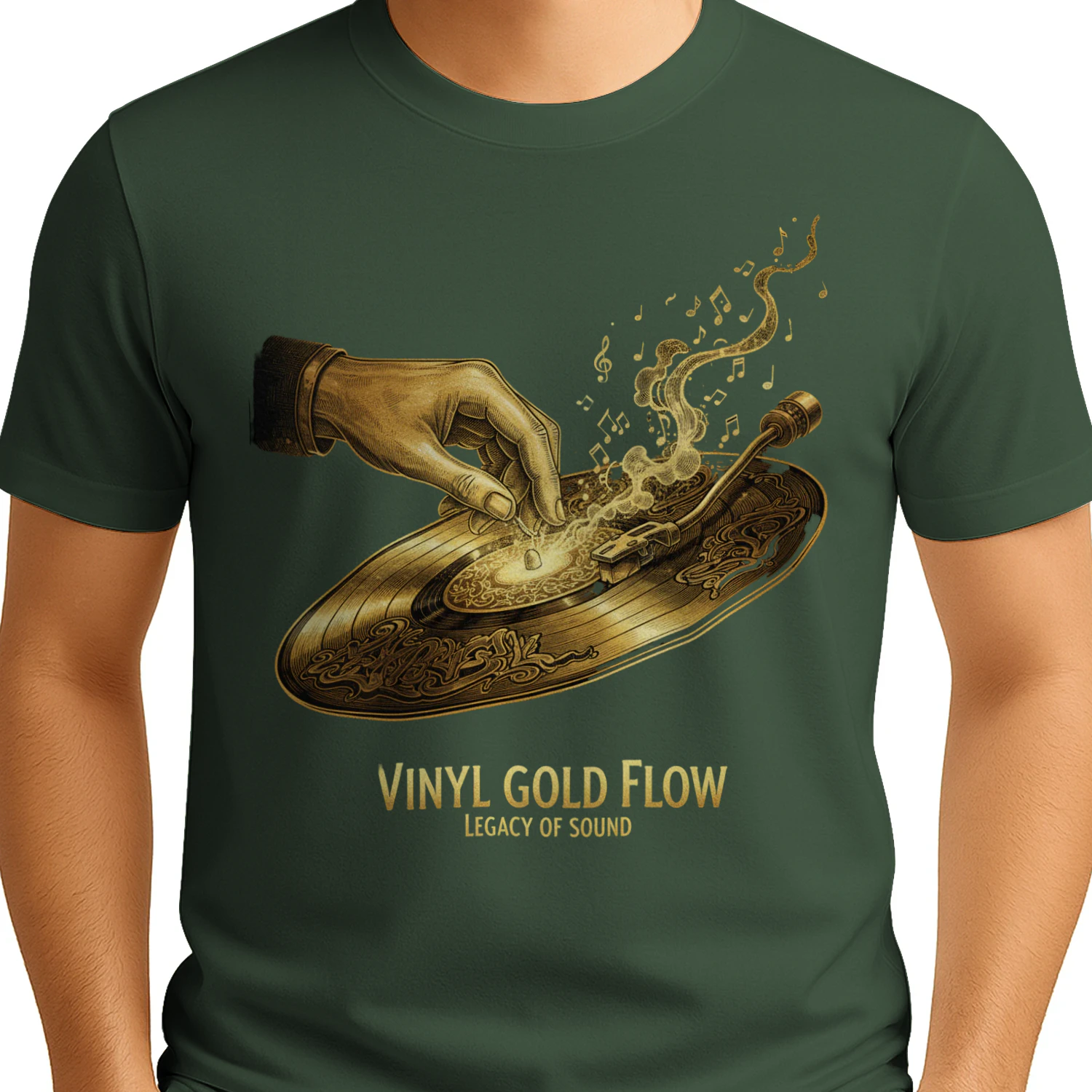 🌟 Vinyl Gold Flow T-Shirt – Vintage DJ Turntable Graphic