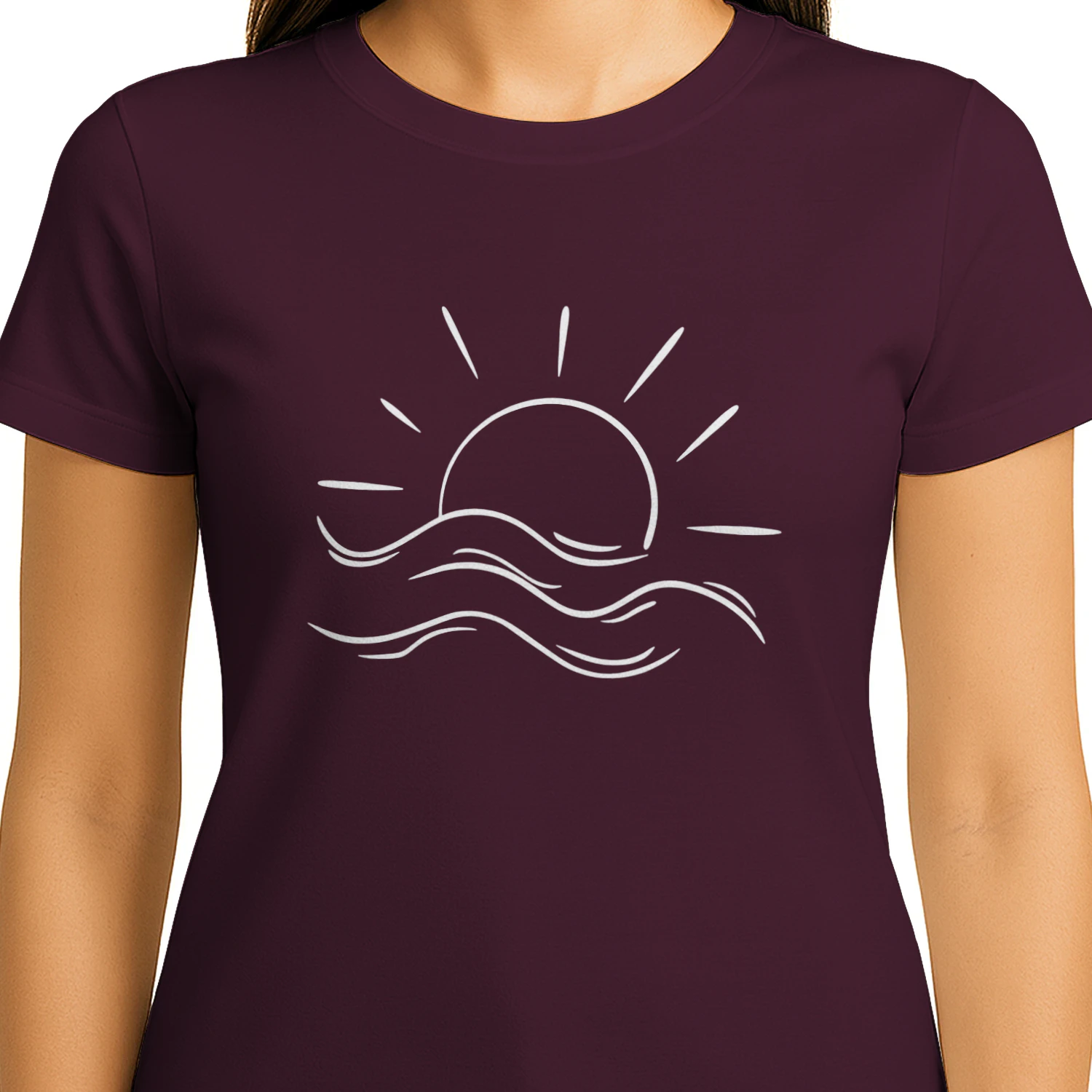 🌟 Boho Sun & Waves T-Shirt – Minimalist Summer Beach Tee