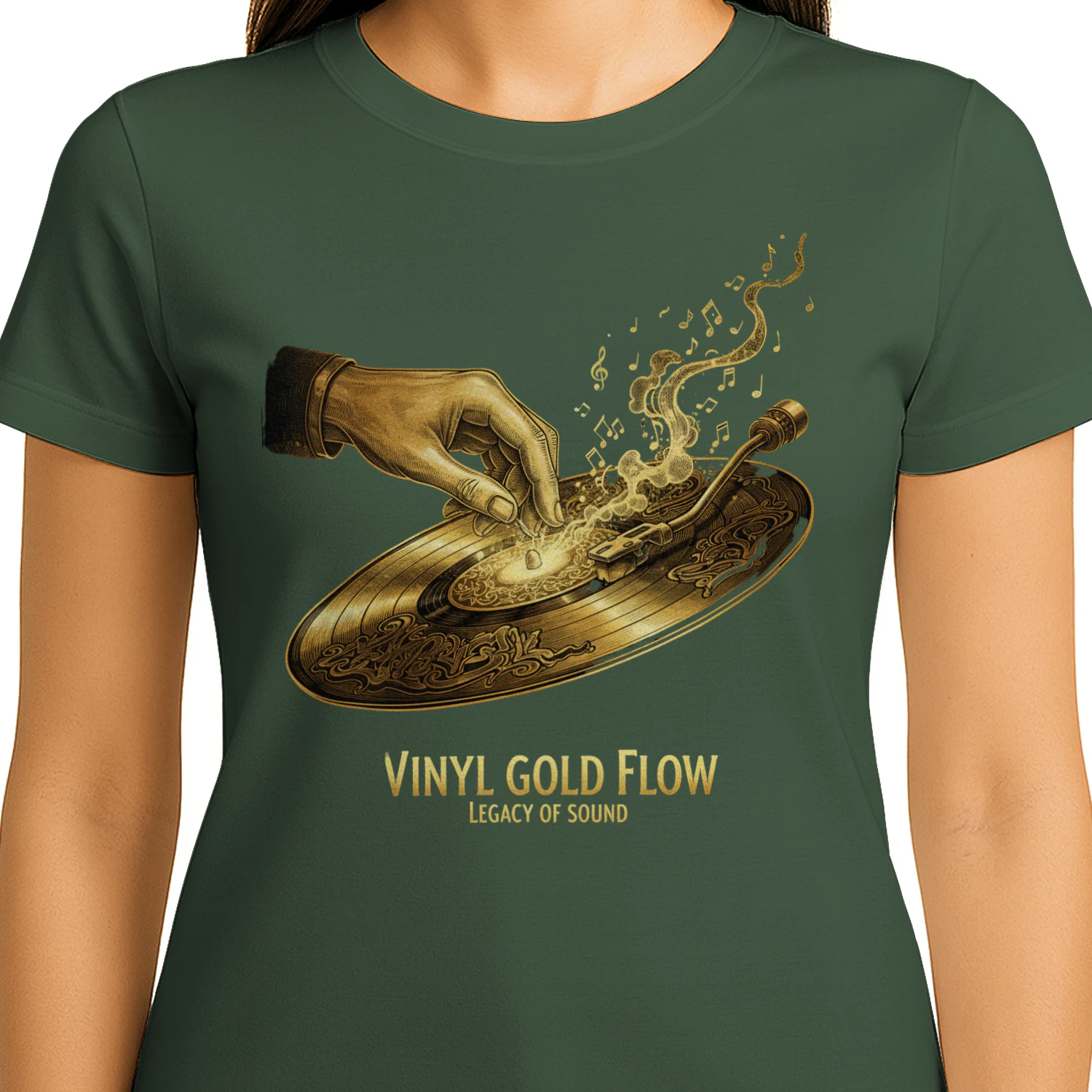 🌟 Vinyl Gold Flow T-Shirt – Vintage DJ Turntable Graphic