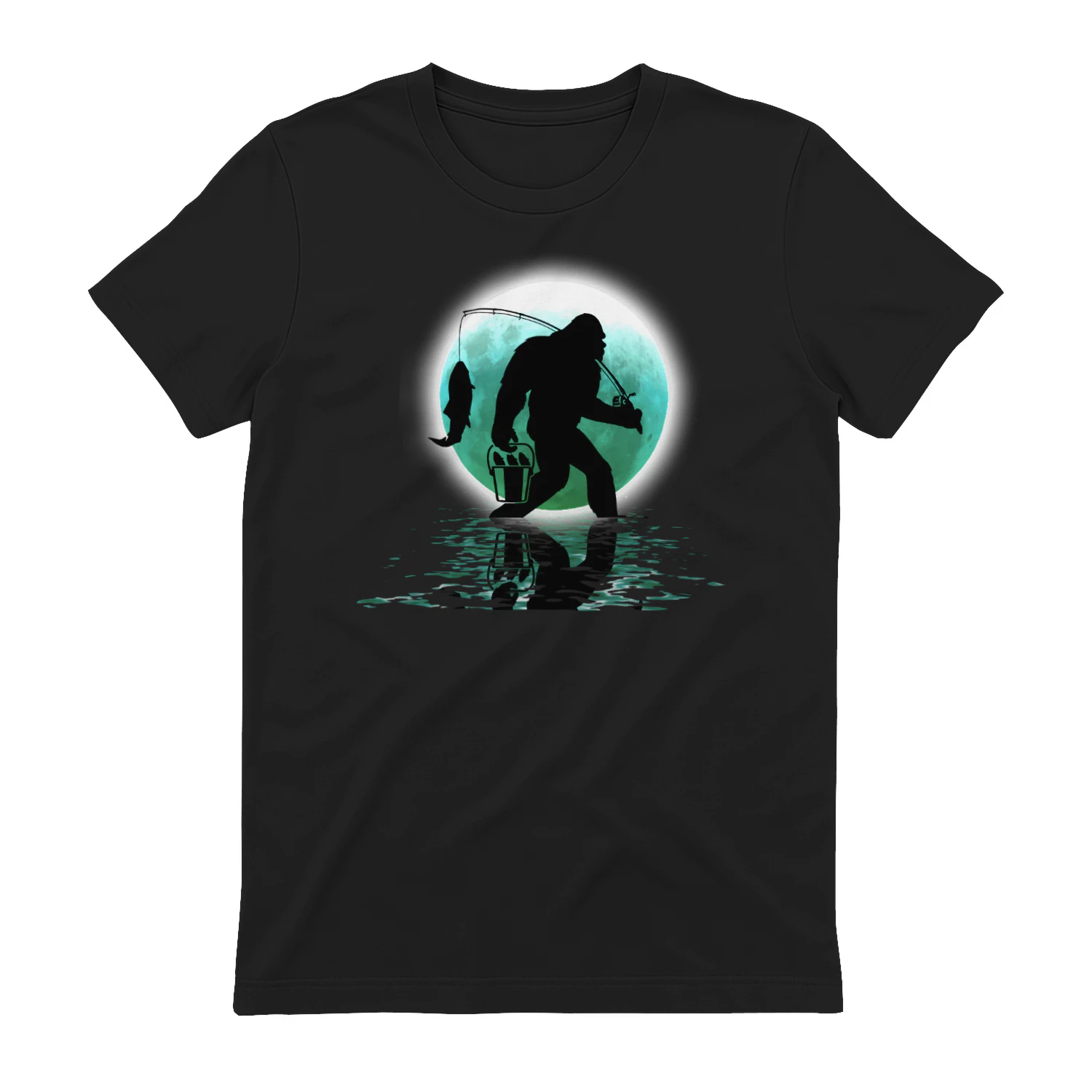 Bigfoot Fishing Funny Sasquatch and Fish Night Fishing T-Shirt 