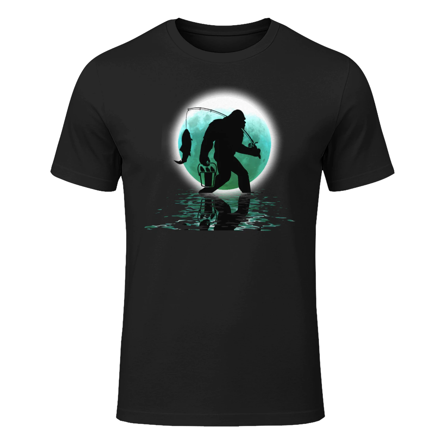 Bigfoot Fishing Funny Sasquatch and Fish Night Fishing T-Shirt 