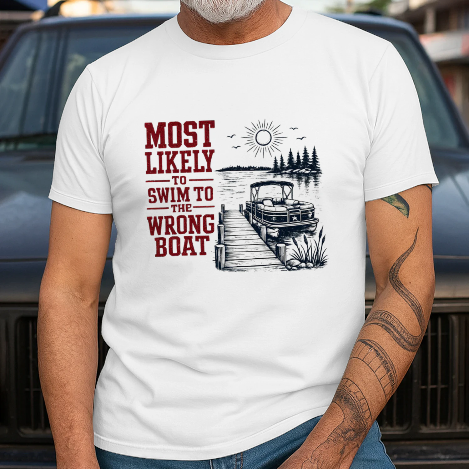 Most Likely To Swim To The Wrong Boat Funny Lake T-Shirt