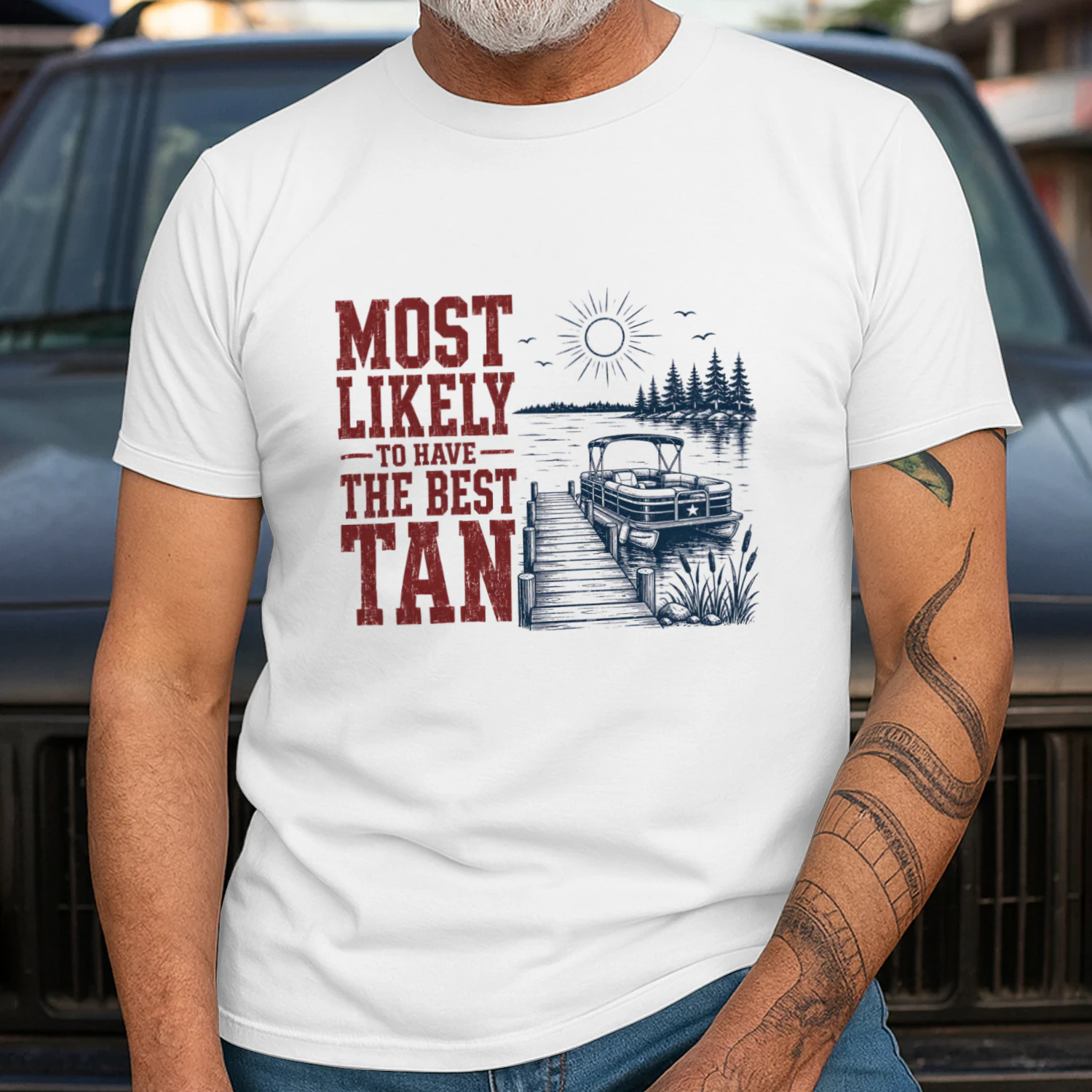 Most Likely To Have The Best Tan Funny Lake Boat T-Shirt