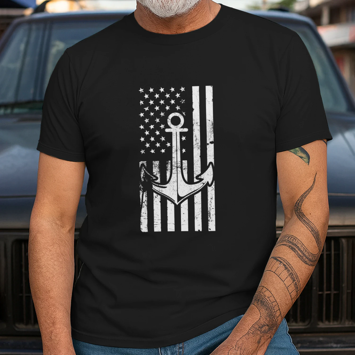American Flag Anchor T-Shirt – Patriotic Nautical Gift for Sailors, Veterans & Boat Lovers