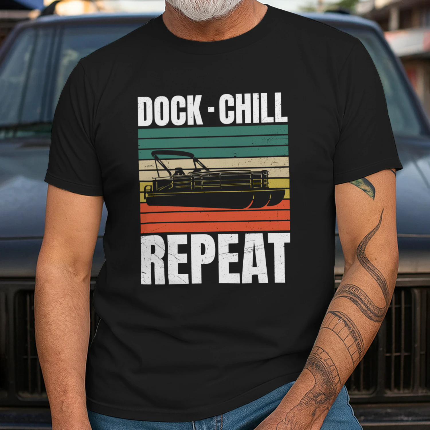 Dock Chill Repeat T-Shirt – Funny Pontoon Boating Gift for Lake Lovers & Boaters