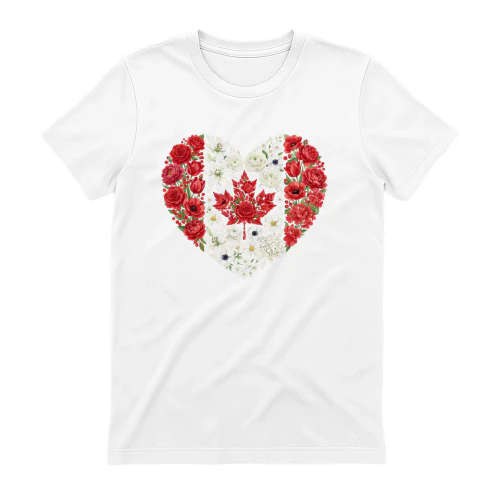 Canada Floral Heart T-Shirt | Canada Flag Flower Graphic Tee  