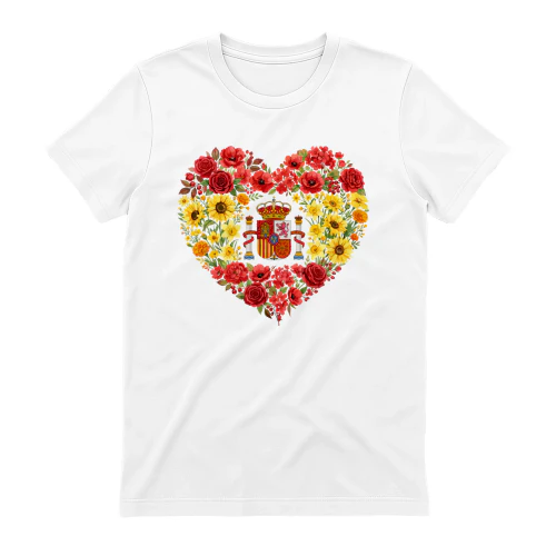 Spain Floral Heart T-Shirt | Spain Flag Flower Graphic Tee  
