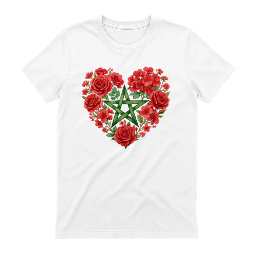 Morocco Floral Heart T-Shirt | Morocco Flag Flower Graphic Tee  