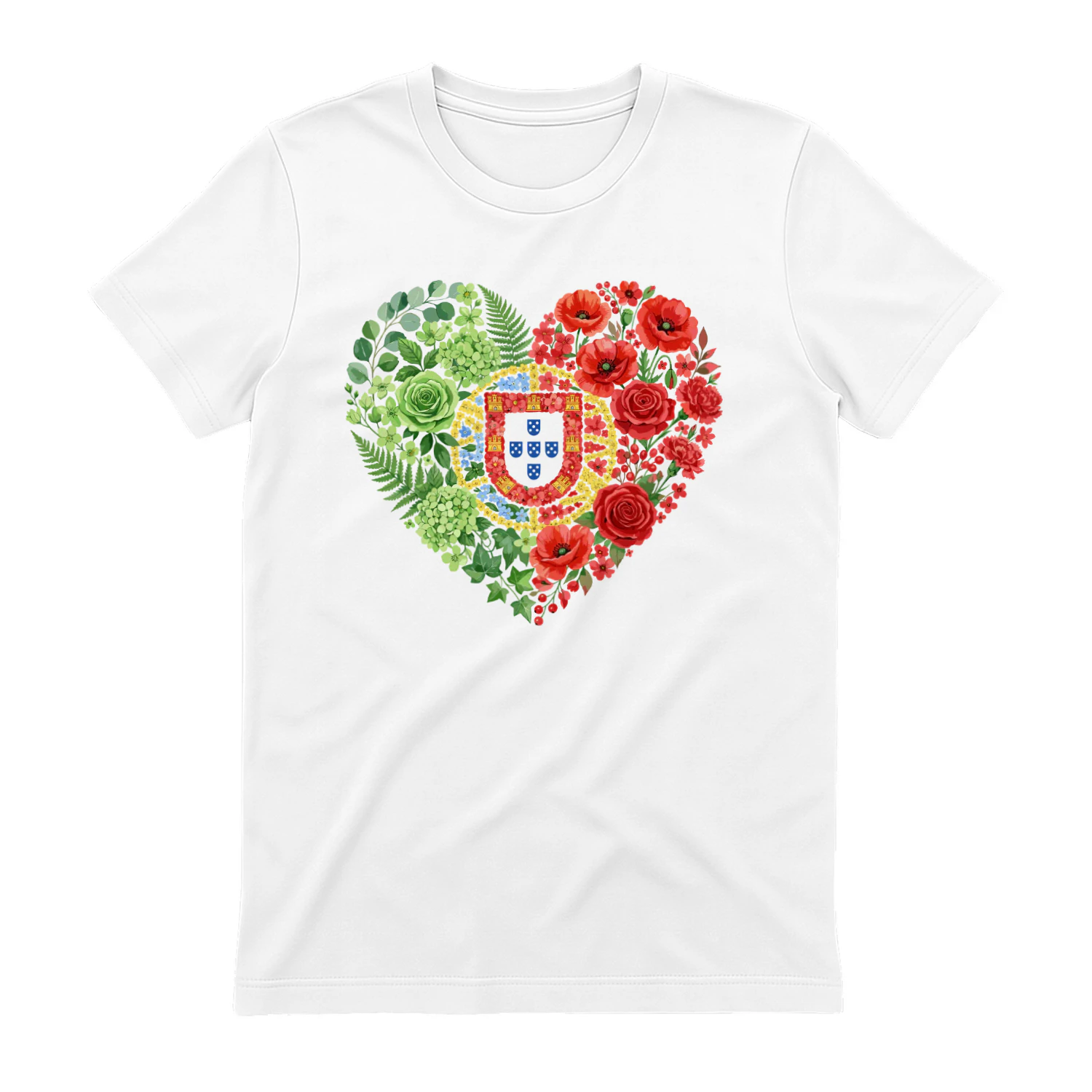 Portugal Floral Heart T-Shirt |Portugal Flag Flower Graphic Tee  