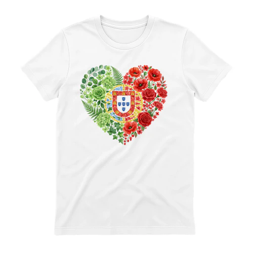 Portugal Floral Heart T-Shirt | Portugal Flag Flower Graphic Tee  