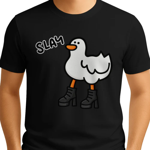 Slay Duck – Funny Duck in Platform Boots Graphic 🦆🖤