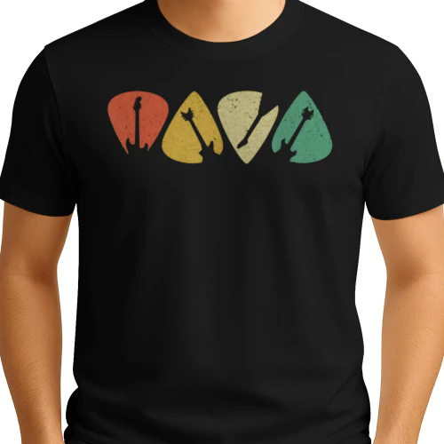 Vintage Guitar Pick Rock Tee for Women – Retro Music Lover Black