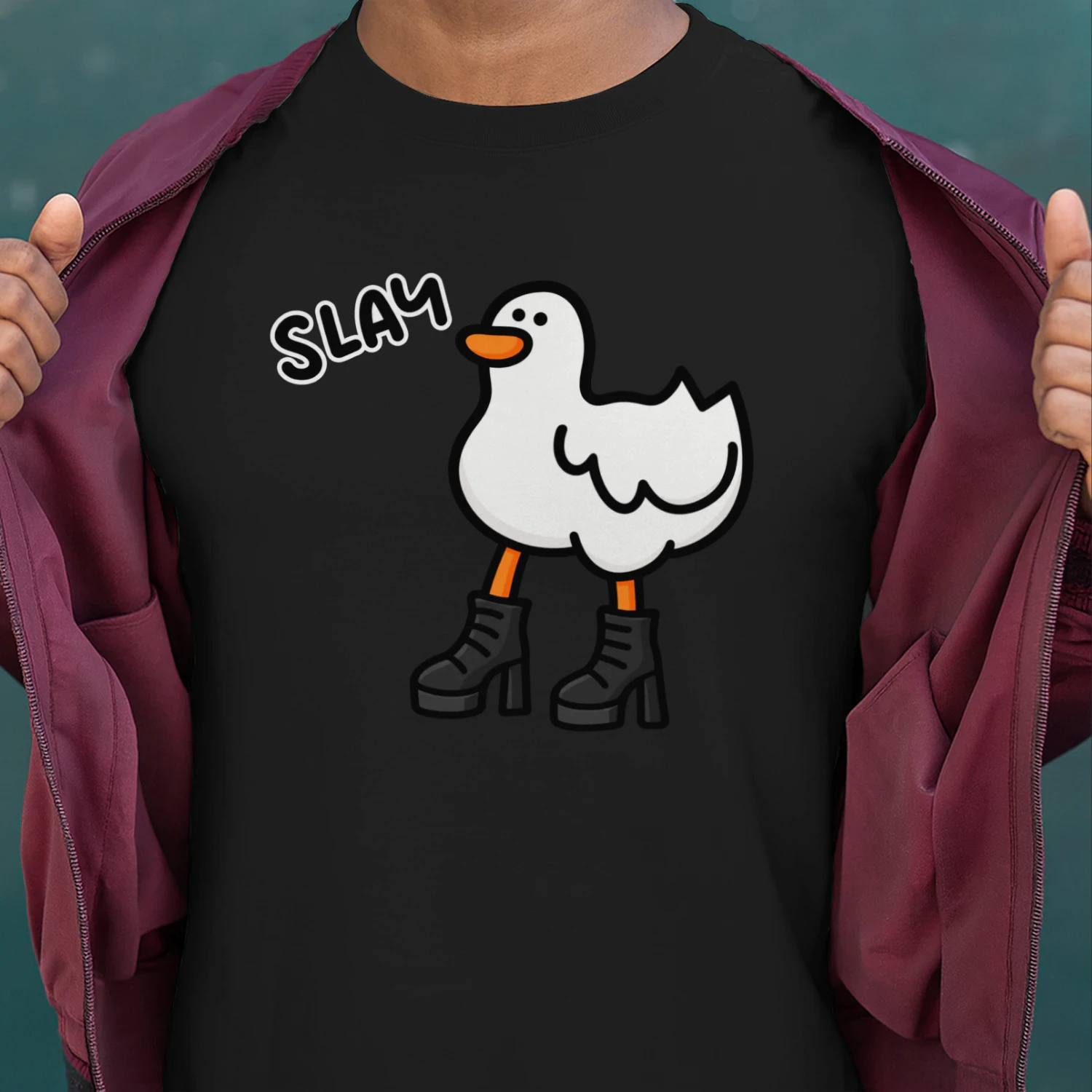 Slay Duck – Funny Duck in Platform Boots Graphic 🦆🖤