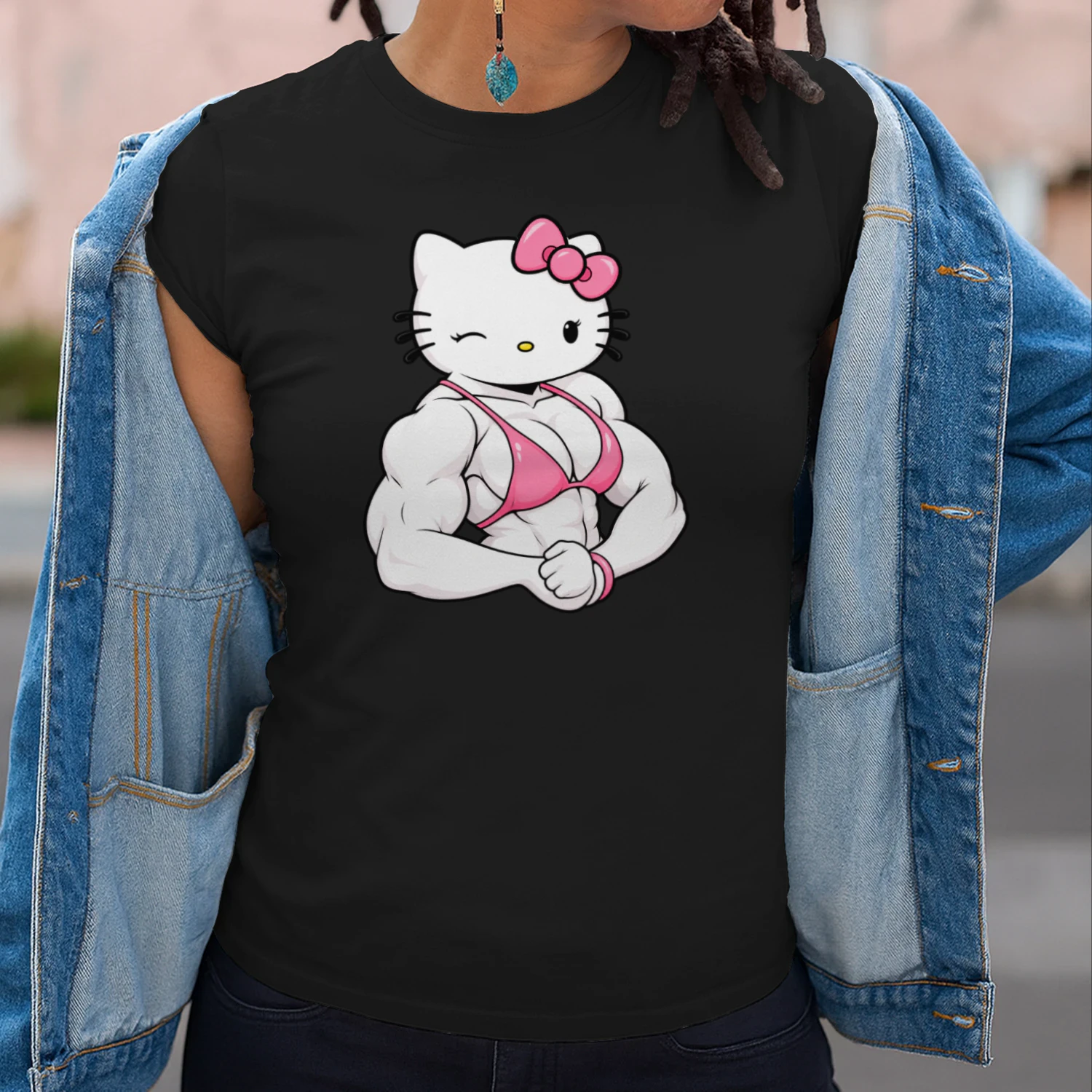 Muscle Cat Girl – Funny Pink Fitness Cat Graphic💪🐱