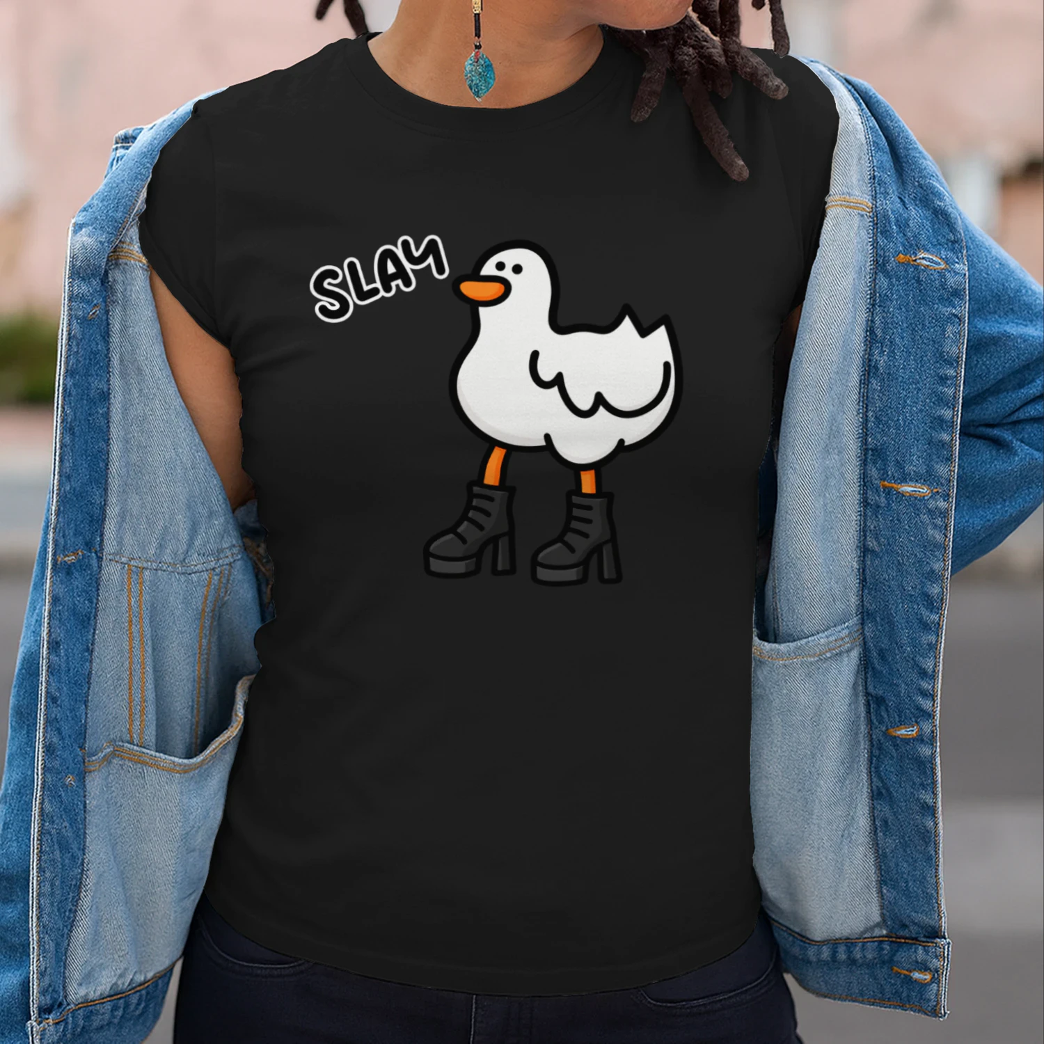 Slay Duck – Funny Duck in Platform Boots Graphic 🦆🖤