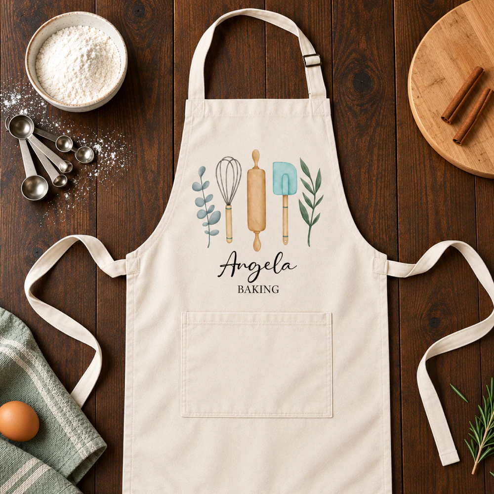 Personalized Name & Custom Text Kitchen Apron with Pocket
