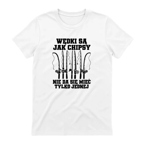 Wędki Są Jak Chipsy Koszulka, Nie Da Się Mieć Tylko Jednej, Śmieszny T-Shirt Wędkarski, Humor dla Wędkarza, Prezent dla Taty i Miłośnika Łowienia Ryb
