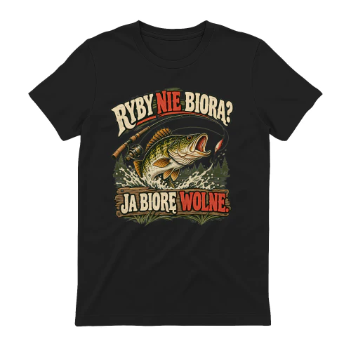 Ryby Nie Biorą Ja Biorę Wolne Koszulka, Śmieszny T-Shirt Wędkarski, Retro Wędkarz z Rybą, Humor Wędkarski, Prezent dla Wędkarza i Miłośnika Łowienia Ryb