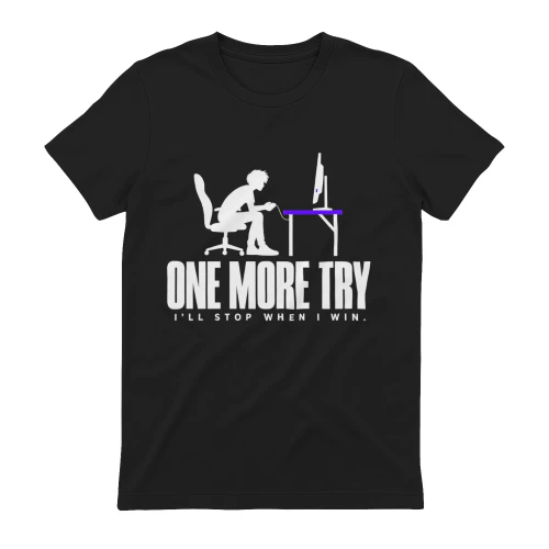 One More Try Gamer T-Shirt, I'll Stop When I Win Gaming Shirt, Funny Retro Pixel Art Video Game Design, Cool Gamer Gift for Men and Women 