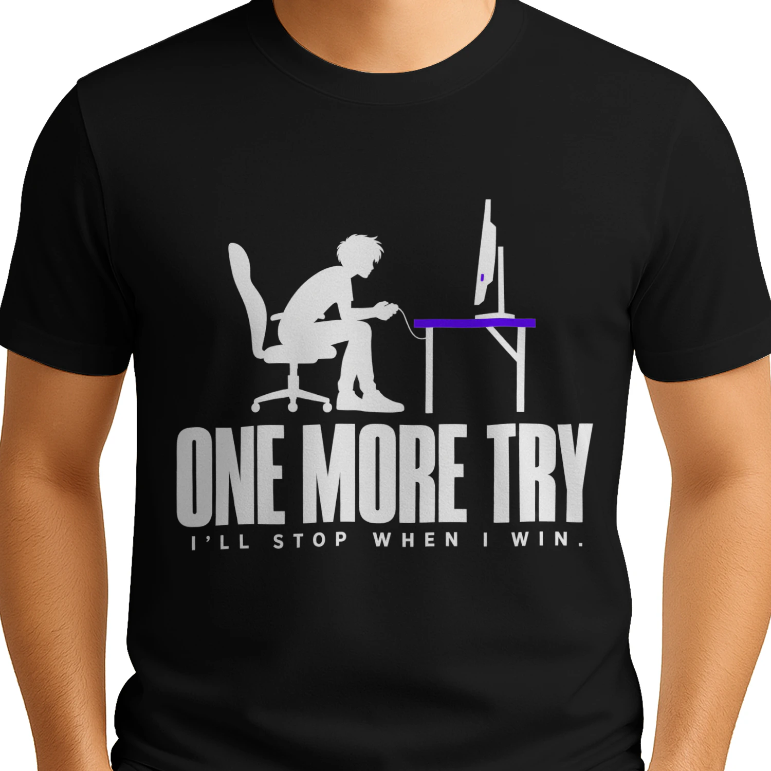 One More Try Gamer T-Shirt, I'll Stop When I Win Gaming Shirt, Funny Retro Pixel Art Video Game Design, Cool Gamer Gift for Men and Women